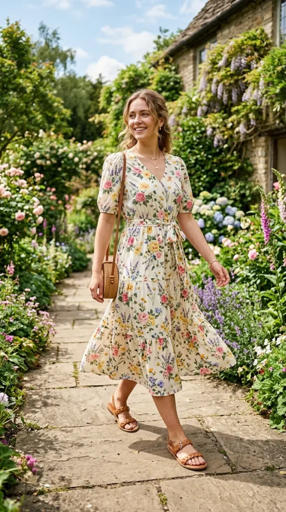 Floral midi dress with sandals