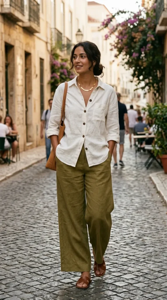 Linen shirt and wide-leg pants