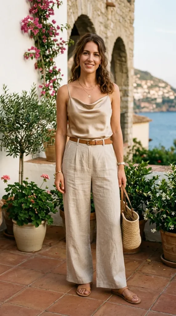 Satin cami linen trousers