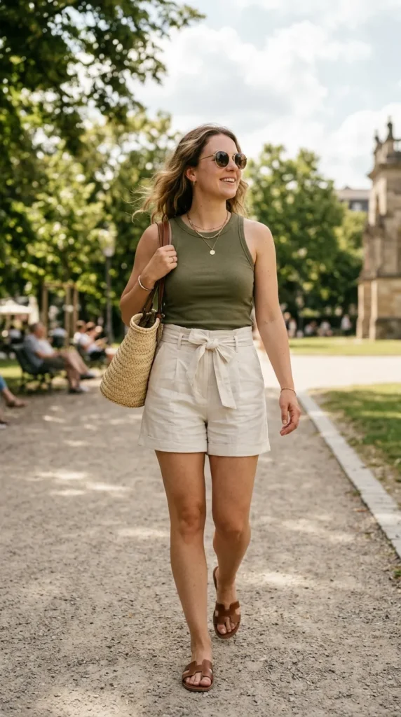 Tank top with linen shorts