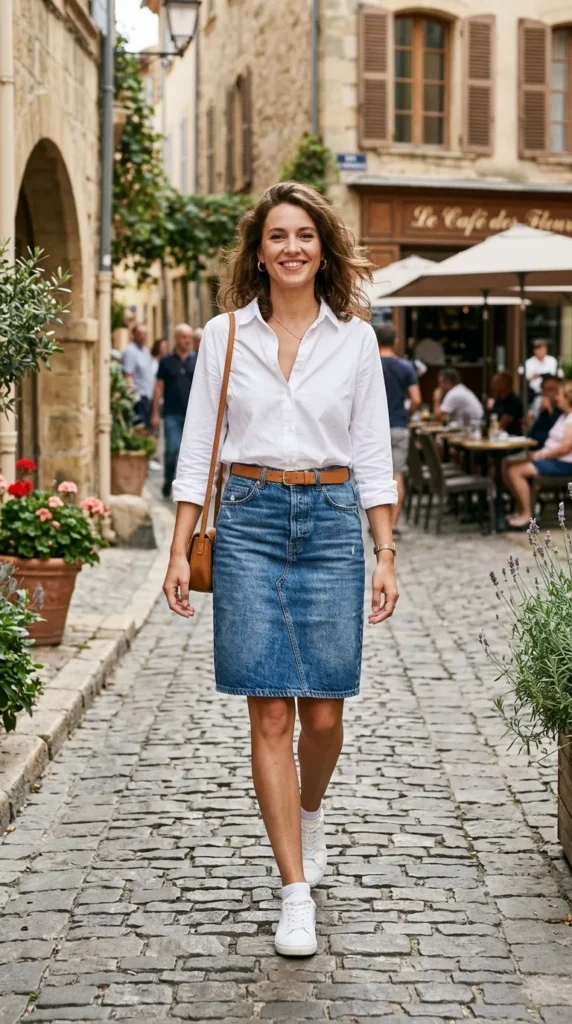 White shirt denim skirt