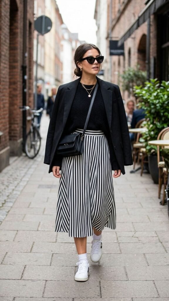 Classic black and white summer outfit with elegant styling for a date night.