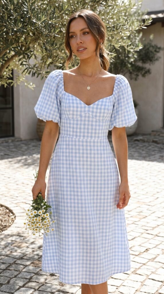 Feminine summer office outfit with soft colors and elegant styling for everyday workwear.

